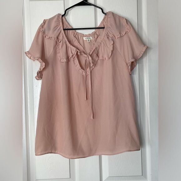 Max Studio dusty rose Keyhole Ruffle Collar Blouse Size M - Picture 1 of 5